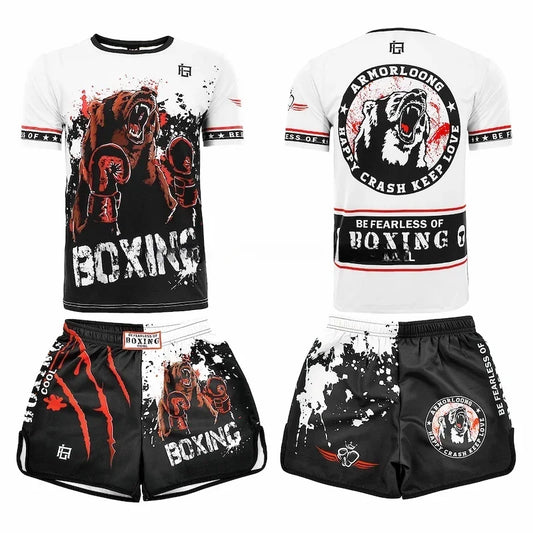 Muay Thai Training Set Multi-Color Cage Fight Shorts And T-Shirt Gym Uniform for Men And Women Kickboxing Boxing Martial Arts