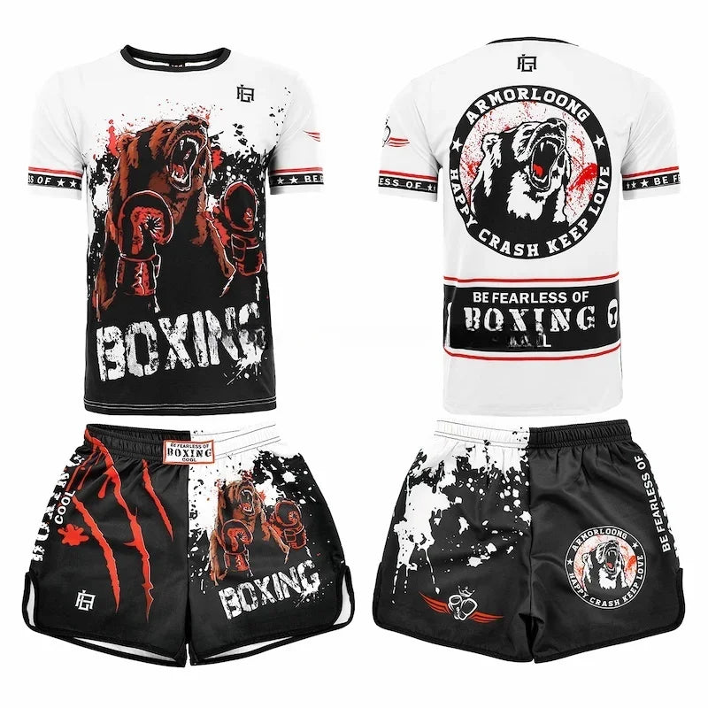 Muay Thai Training Set Multi-Color Cage Fight Shorts And T-Shirt Gym Uniform for Men And Women Kickboxing Boxing Martial Arts