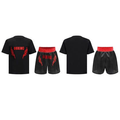 Muay Thai T-shirt Shorts Boxing Outfit 2025 New Kids Boys Martial Arts Fighting Costume Set for Kickboxing Training Boxing Match