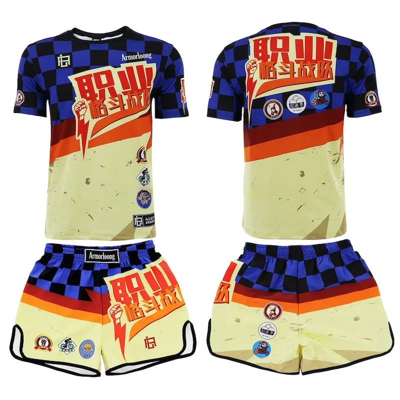 Muay Thai Training Set Multi-Color Cage Fight Shorts And T-Shirt Gym Uniform for Men And Women Kickboxing Boxing Martial Arts