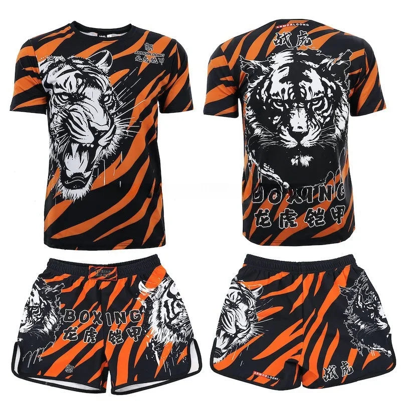 Muay Thai Training Set Multi-Color Cage Fight Shorts And T-Shirt Gym Uniform for Men And Women Kickboxing Boxing Martial Arts