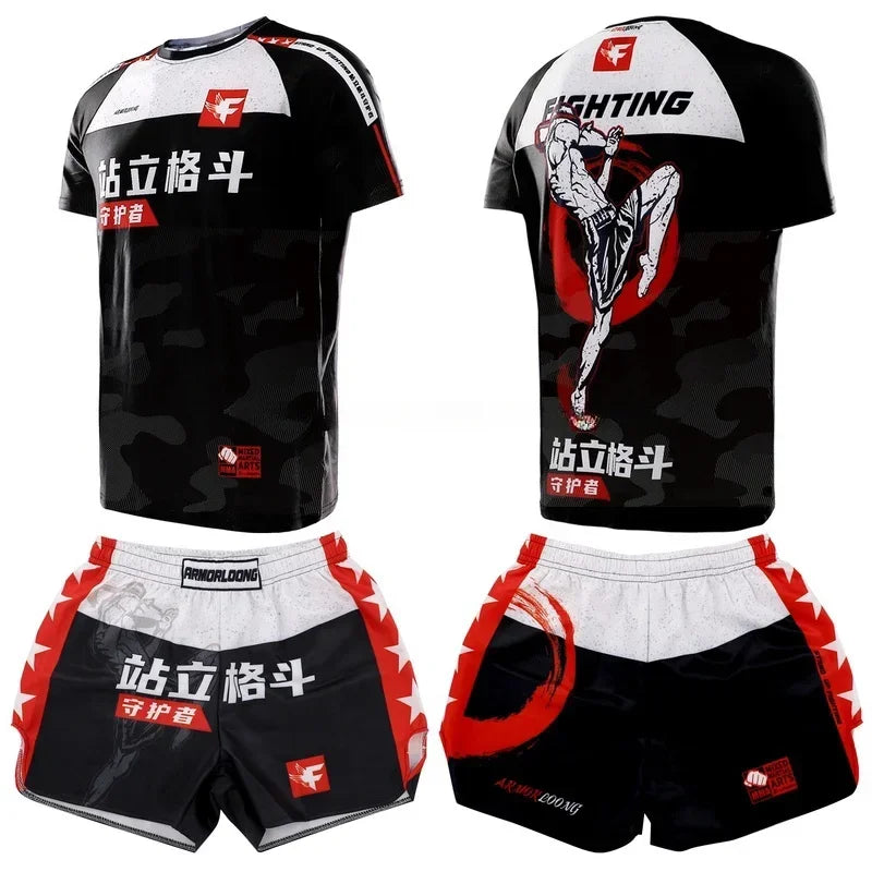 Muay Thai Training Set Multi-Color Cage Fight Shorts And T-Shirt Gym Uniform for Men And Women Kickboxing Boxing Martial Arts