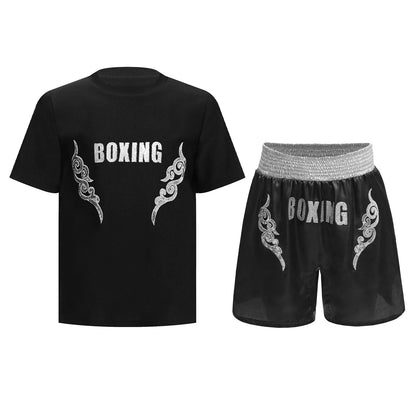 Muay Thai T-shirt Shorts Boxing Outfit 2025 New Kids Boys Martial Arts Fighting Costume Set for Kickboxing Training Boxing Match