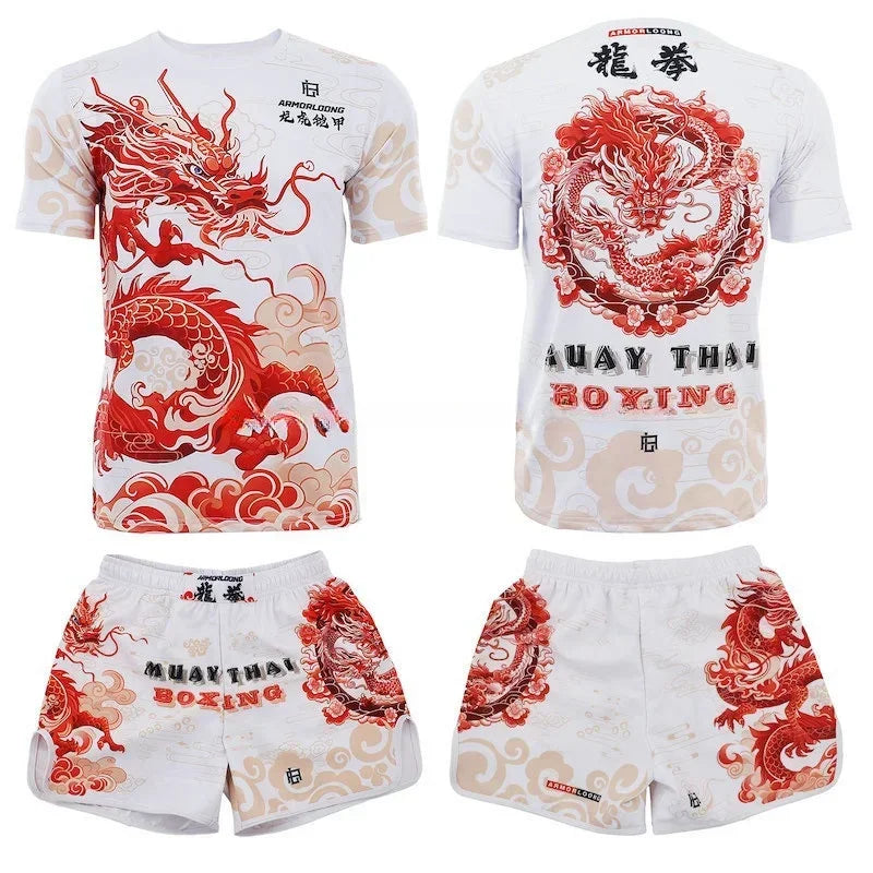 Muay Thai Training Set Multi-Color Cage Fight Shorts And T-Shirt Gym Uniform for Men And Women Kickboxing Boxing Martial Arts