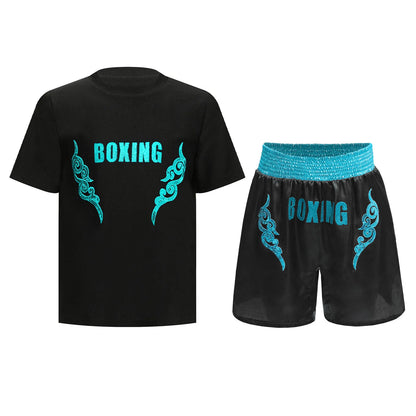 Muay Thai T-shirt Shorts Boxing Outfit 2025 New Kids Boys Martial Arts Fighting Costume Set for Kickboxing Training Boxing Match