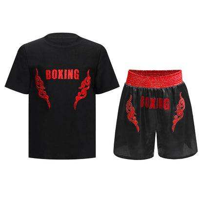 Muay Thai T-shirt Shorts Boxing Outfit 2025 New Kids Boys Martial Arts Fighting Costume Set for Kickboxing Training Boxing Match