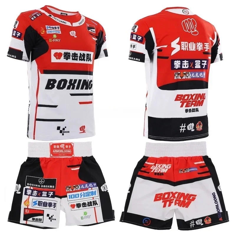 Muay Thai Training Set Multi-Color Cage Fight Shorts And T-Shirt Gym Uniform for Men And Women Kickboxing Boxing Martial Arts