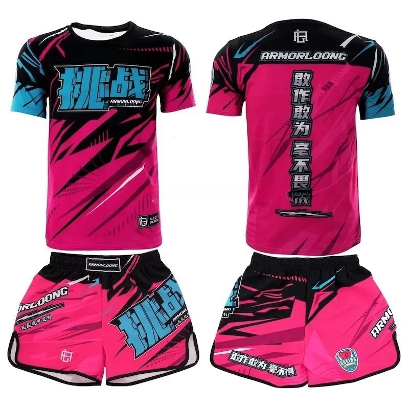 Muay Thai Training Set Multi-Color Cage Fight Shorts And T-Shirt Gym Uniform for Men And Women Kickboxing Boxing Martial Arts