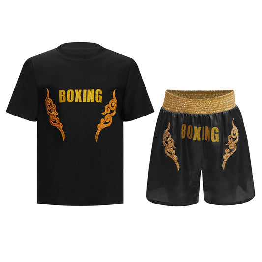 Muay Thai T-shirt Shorts Boxing Outfit 2025 New Kids Boys Martial Arts Fighting Costume Set for Kickboxing Training Boxing Match