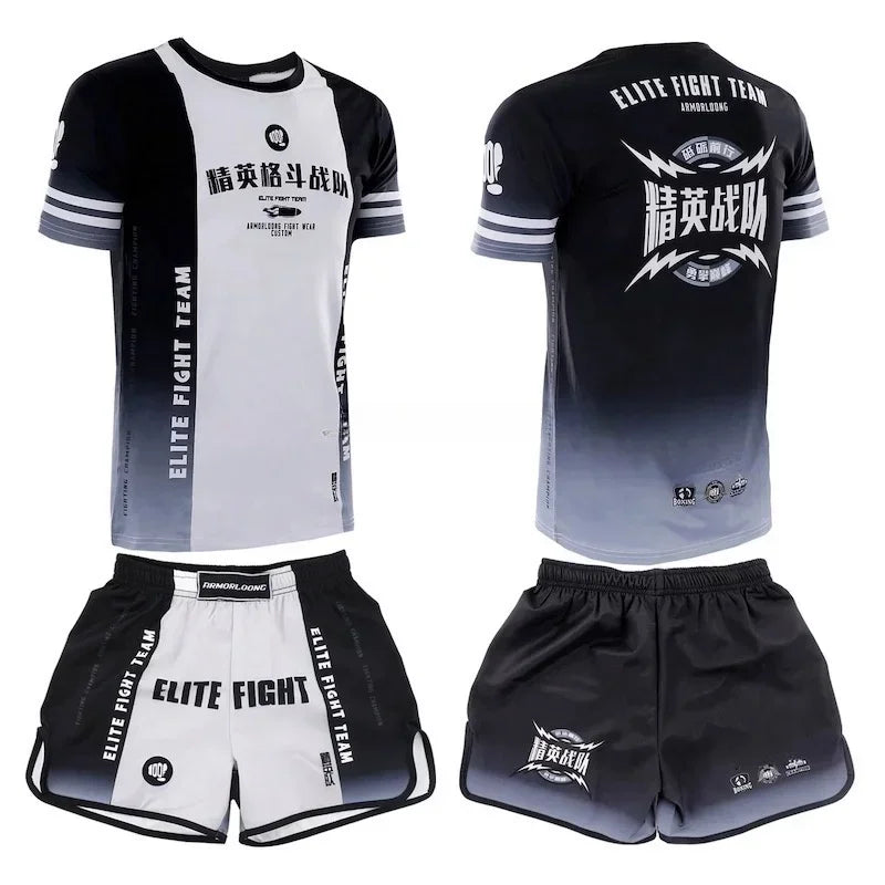 Muay Thai Training Set Multi-Color Cage Fight Shorts And T-Shirt Gym Uniform for Men And Women Kickboxing Boxing Martial Arts