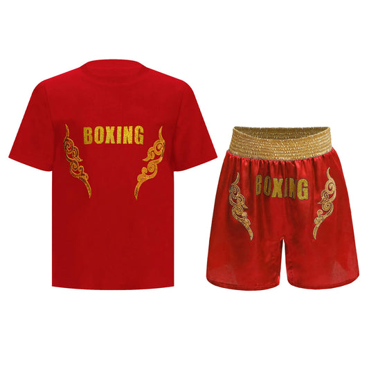 Muay Thai T-shirt Shorts Boxing Outfit 2025 New Kids Boys Martial Arts Fighting Costume Set for Kickboxing Training Boxing Match
