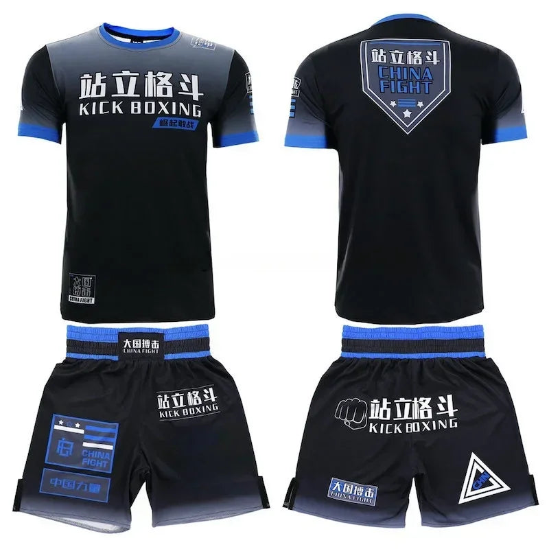 Muay Thai Training Set Multi-Color Cage Fight Shorts And T-Shirt Gym Uniform for Men And Women Kickboxing Boxing Martial Arts